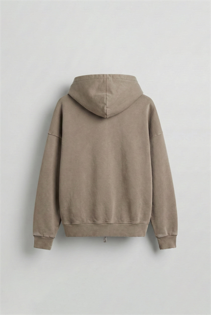 Erkek Relax Fit Yıkamalı Kapüşonlu Sweatshirt Koyu Bej