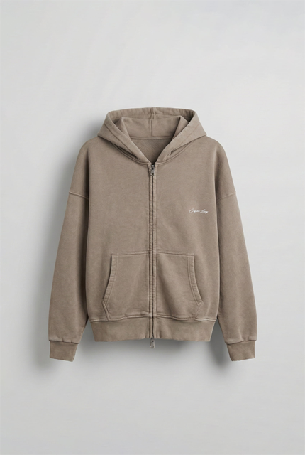 Erkek Relax Fit Yıkamalı Kapüşonlu Sweatshirt Koyu Bej