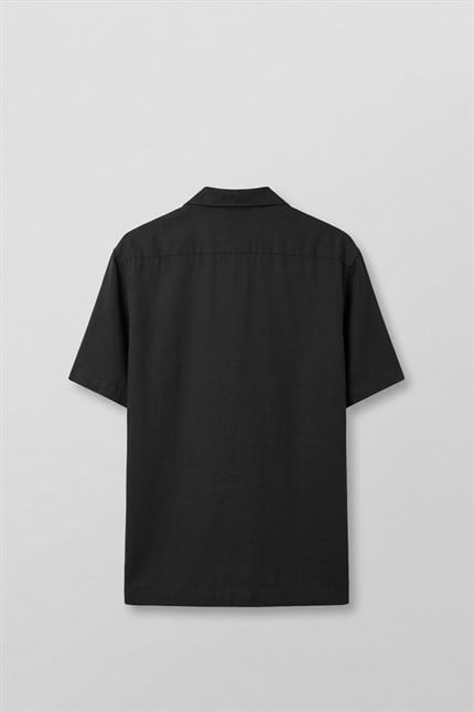 Erkek Relaxed Fit Açık Yaka Kısa Kollu Tencel Gömlek Siyah