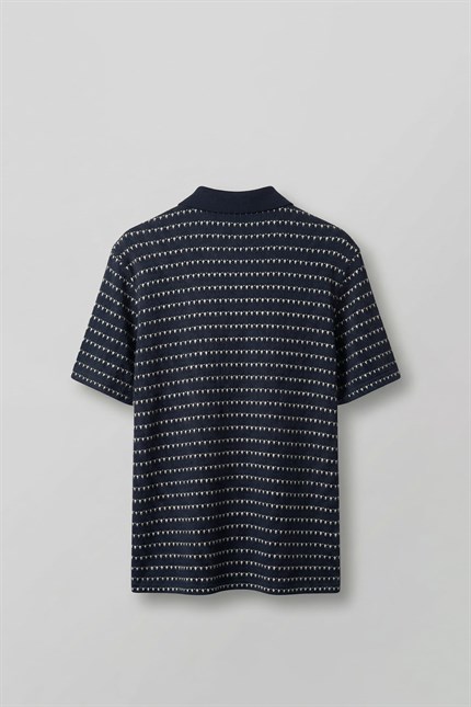 Erkek Relaxed Fit Ajurlu Örme Polo Yaka T-Shirt Lacivert