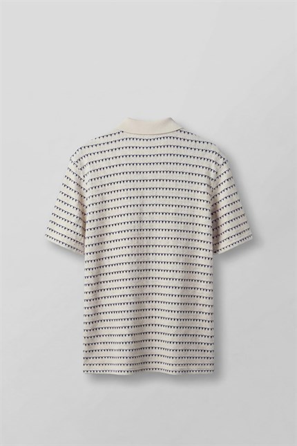 Erkek Relaxed Fit Ajurlu Örme Polo Yaka T-Shirt Ekru