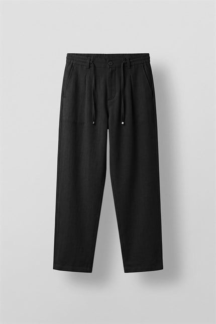 Erkek Relaxed Fit Bağcıklı Rahat Kalıp Pantolon Siyah