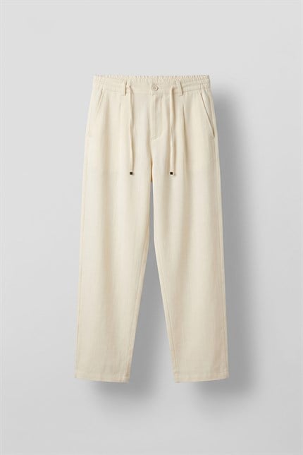 Erkek Relaxed Fit Bağcıklı Rahat Kalıp Pantolon Bej