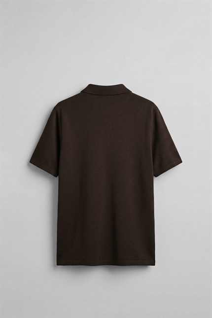 Erkek Relaxed Fit Basic Polo Yaka T-Shirt Kahverengi