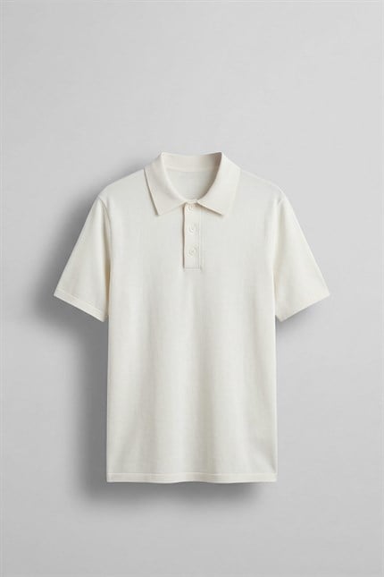 Erkek Relaxed Fit Basic Polo Yaka T-Shirt Ekru