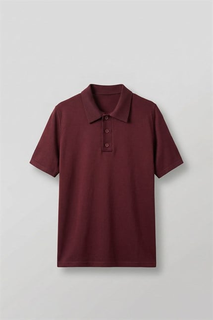Erkek Relaxed Fit Basic Polo Yaka T-Shirt Bordo