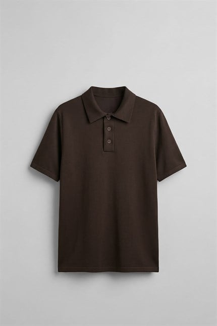 Erkek Relaxed Fit Basic Polo Yaka T-Shirt Kahverengi