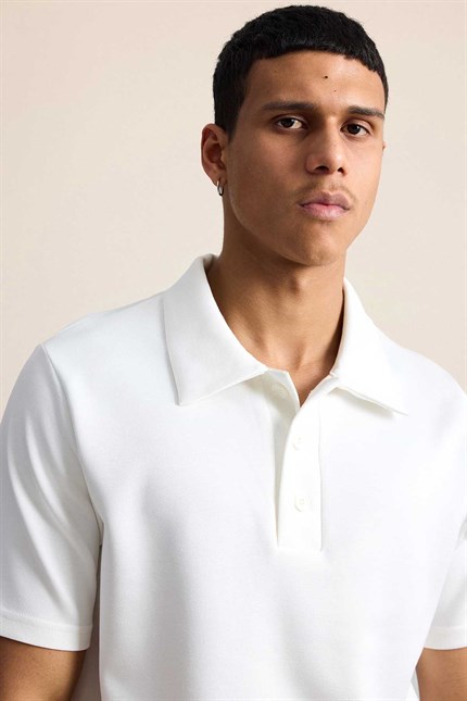 Erkek Relaxed Fit Basic Polo Yaka T-Shirt Ekru