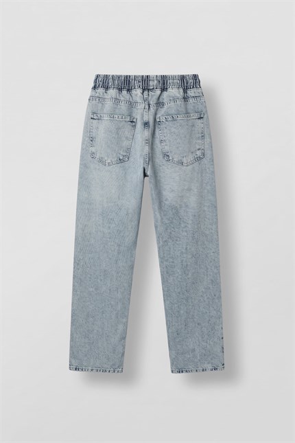 Erkek Relaxed Fit Beli Lastikli Jean Pantolon Açık Mavi