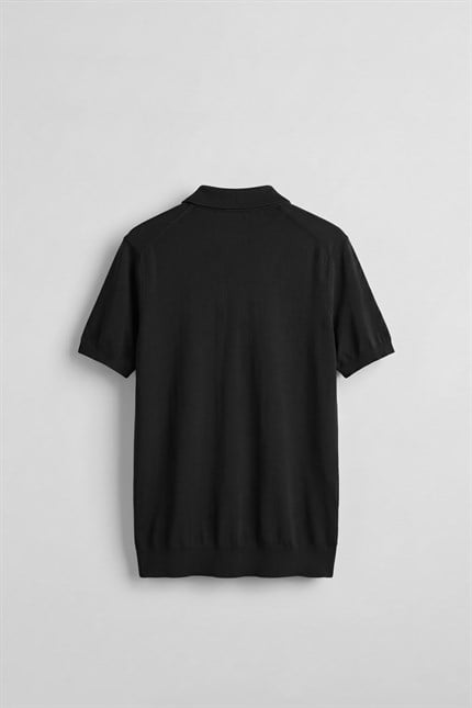 Erkek Relaxed Fit Dökümlü Polo Yaka Triko T-Shirt Siyah