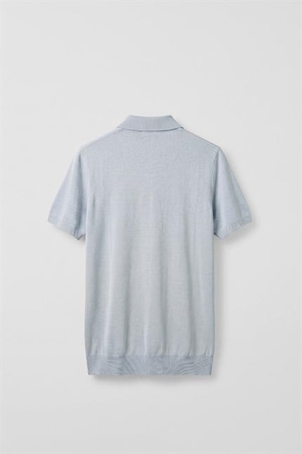Erkek Relaxed Fit Dökümlü Polo Yaka Triko T-Shirt Açık Mavi