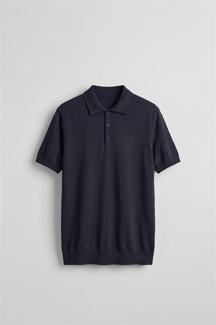 Erkek Relaxed Fit Dökümlü Polo Yaka Triko T-Shirt Lacivert