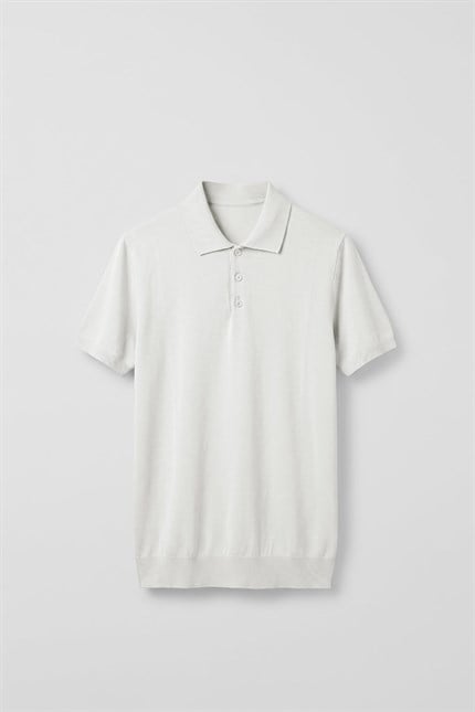 Erkek Relaxed Fit Dökümlü Polo Yaka Triko T-Shirt Beyaz