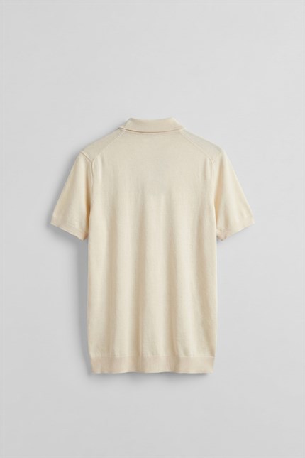 Erkek Relaxed Fit Dökümlü Polo Yaka Triko T-Shirt Bej