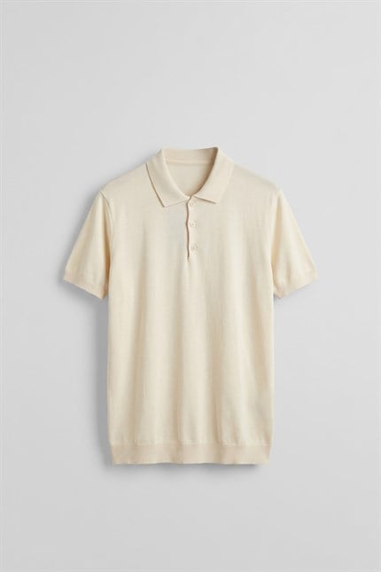 Erkek Relaxed Fit Dökümlü Polo Yaka Triko T-Shirt Bej