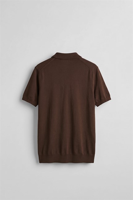Erkek Relaxed Fit Dökümlü Polo Yaka Triko T-Shirt Kahverengi