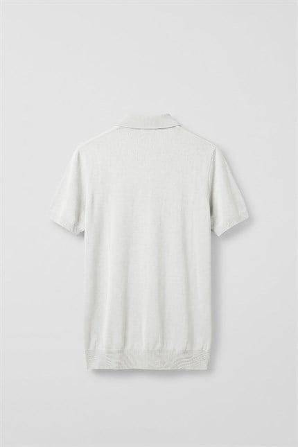 Erkek Relaxed Fit Dökümlü Polo Yaka Triko T-Shirt Beyaz
