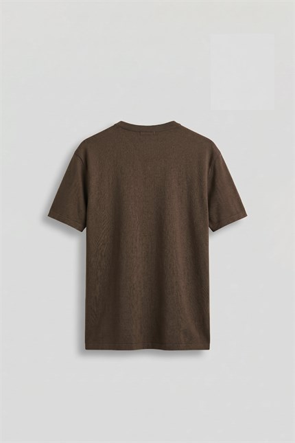 Erkek Relaxed Fit Düğmeli Henley Yaka Basic T-Shirt Kahverengi