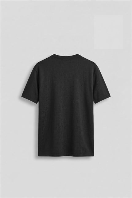 Erkek Relaxed Fit Düğmeli Henley Yaka Basic T-Shirt Siyah