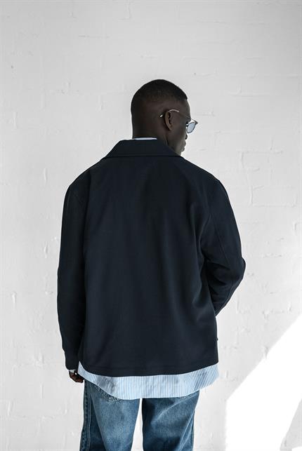 Erkek Relaxed Fit Fermuarlı İnce Ceket Koyu Lacivert