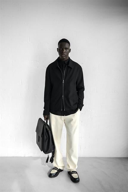 Erkek Relaxed Fit Fermuarlı İnce Ceket Siyah