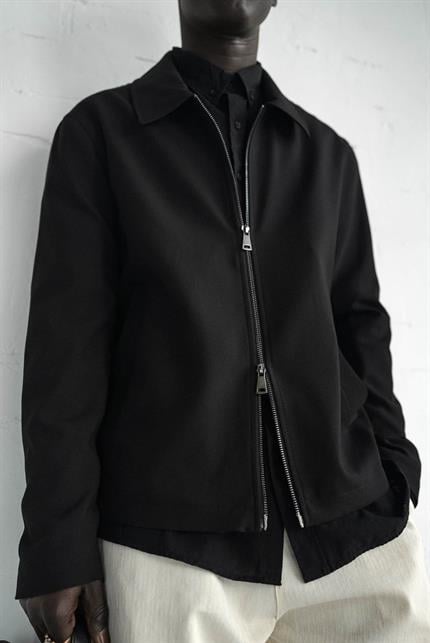 Erkek Relaxed Fit Fermuarlı İnce Ceket Siyah