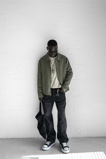 Erkek Relaxed Fit Fermuarlı İnce Ceket Yeşil