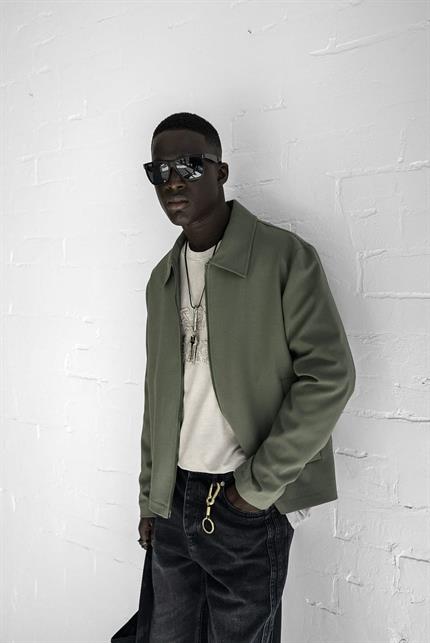 Erkek Relaxed Fit Fermuarlı İnce Ceket Yeşil