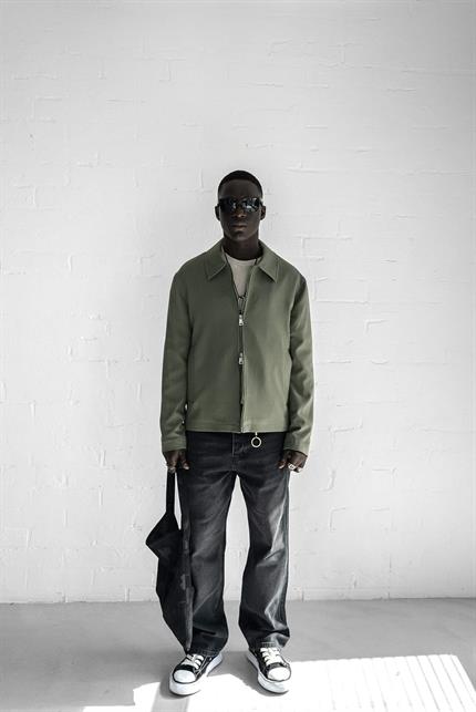 Erkek Relaxed Fit Fermuarlı İnce Ceket Yeşil