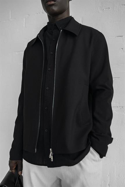 Erkek Relaxed Fit Fermuarlı İnce Ceket Siyah