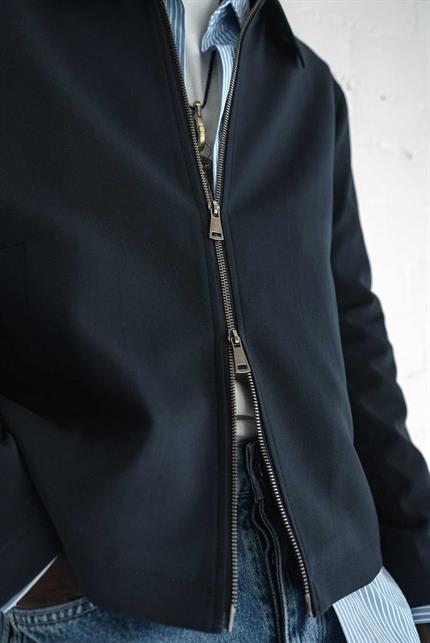 Erkek Relaxed Fit Fermuarlı İnce Ceket Lacivert