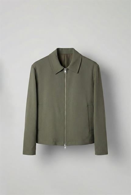 Erkek Relaxed Fit Fermuarlı İnce Ceket Yeşil