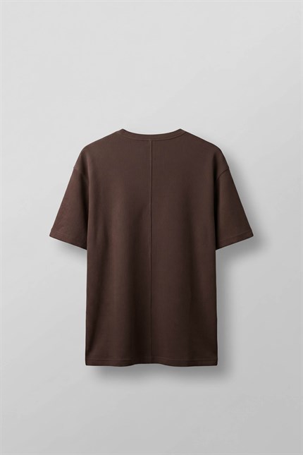 Erkek Relaxed Fit Fitilli Örme Düğmeli Yaka T-Shirt Kahverengi