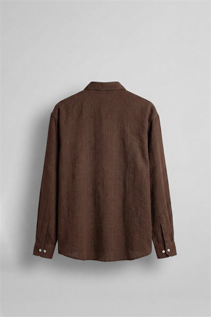 Erkek Relaxed Fit İnce Tekstürlü Gömlek Kahverengi