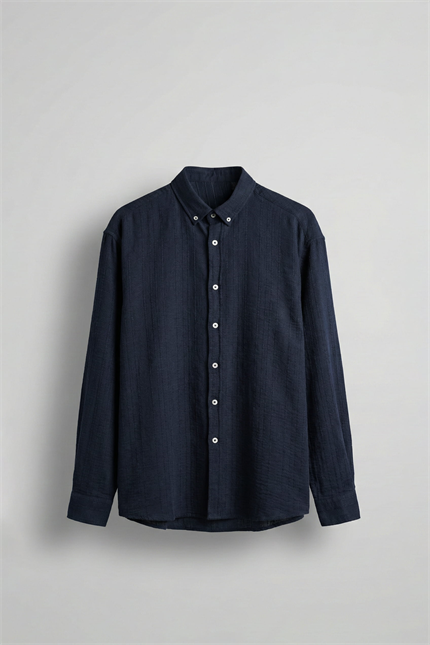 Erkek Relaxed Fit İnce Tekstürlü Gömlek Lacivert