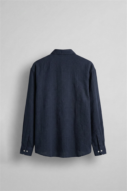 Erkek Relaxed Fit İnce Tekstürlü Gömlek Lacivert