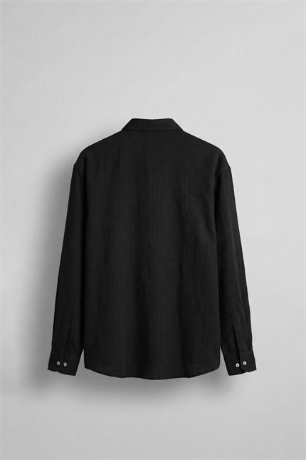 Erkek Relaxed Fit İnce Tekstürlü Gömlek Siyah