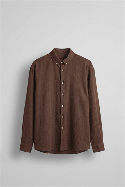 Erkek Relaxed Fit İnce Tekstürlü Gömlek Kahverengi