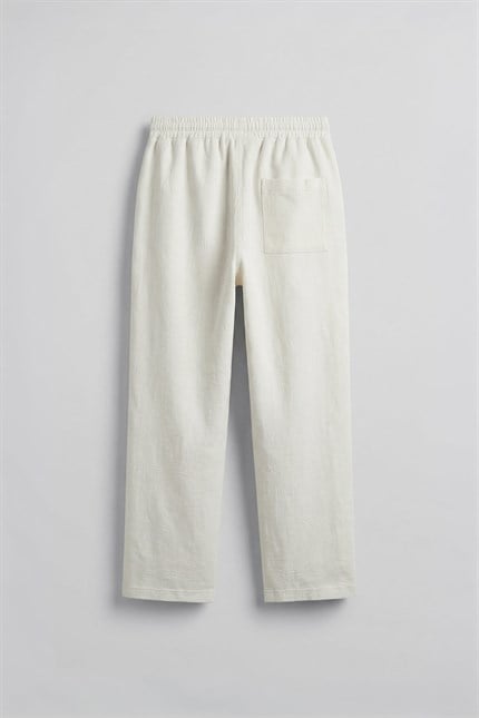 Erkek Relaxed Fit Jakar Desenli Bağcıklı Pantolon Ekru