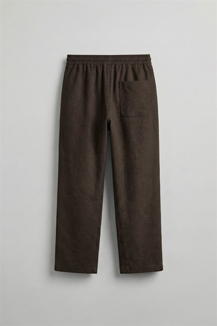 Erkek Relaxed Fit Jakar Desenli Bağcıklı Pantolon Kahverengi
