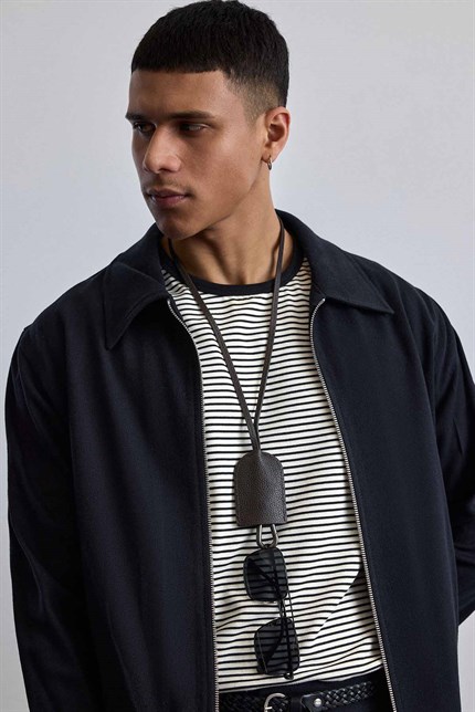 Erkek Relaxed Fit Keten Görünümlü Mevsimlik Ceket Siyah