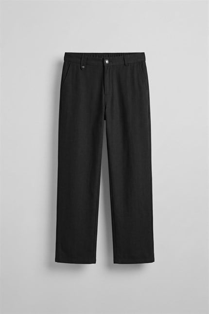 Erkek Relaxed Fit Keten Görünümlü Pantolon Siyah