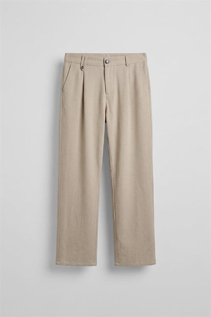 Erkek Relaxed Fit Keten Görünümlü Pantolon Bej
