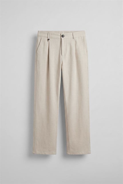Erkek Relaxed Fit Keten Görünümlü Pantolon Ekru