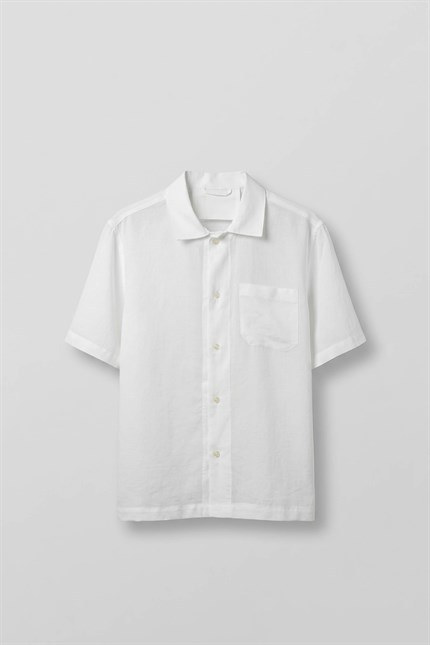 Erkek Relaxed Fit Kısa Kollu Cepli Tencel Gömlek Beyaz