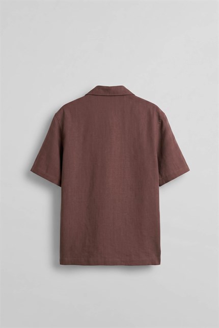 Erkek Relaxed Fit Kısa Kollu Cepli Tencel Gömlek Bordo