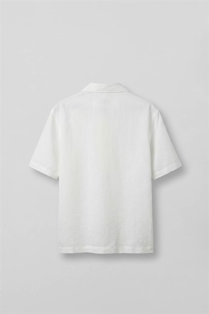 Erkek Relaxed Fit Kısa Kollu Cepli Tencel Gömlek Beyaz