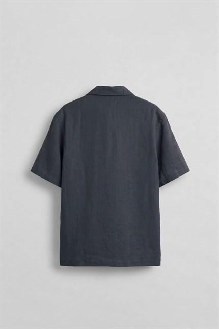 Erkek Relaxed Fit Kısa Kollu Cepli Tencel Gömlek Lacivert