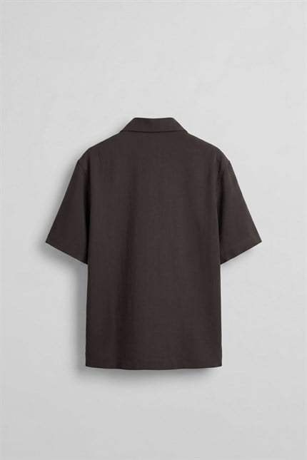 Erkek Relaxed Fit Kısa Kollu Cepli Tencel Gömlek Koyu Kahve