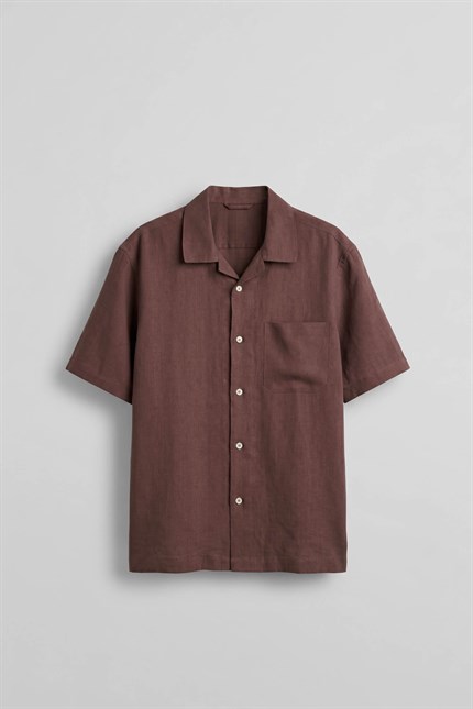 Erkek Relaxed Fit Kısa Kollu Cepli Tencel Gömlek Bordo